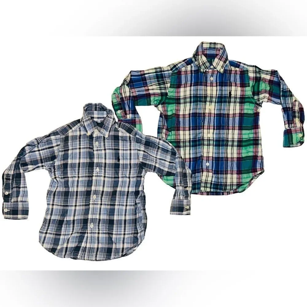 2 boys Ralph Lauren plaid button down shirts size 3T